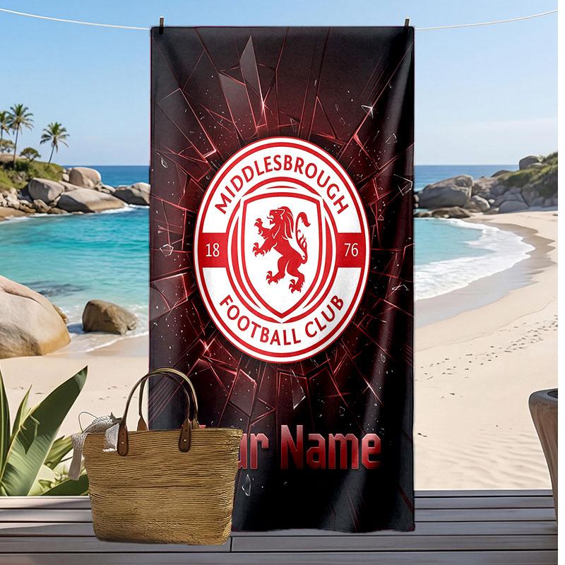 Middlesbrough FC Personalized Printed Beach Towel Soccer Logo Support Custom Name Text Absorbent Towel For Sport Travel Special Gift