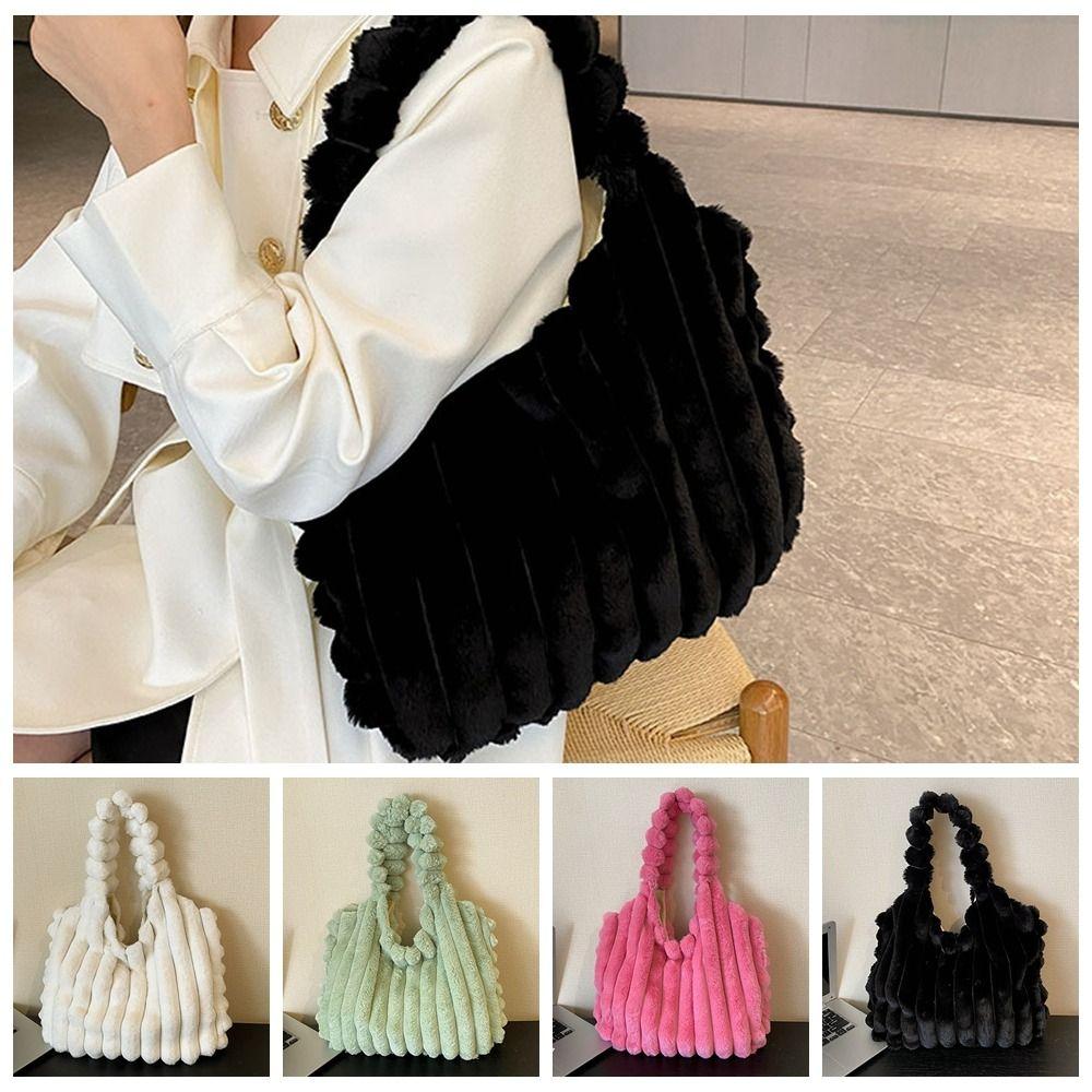 Korean Style Plush Handbag Large Capacity Plush Shoulder Bag Cute Plush Tote Bag Autumn