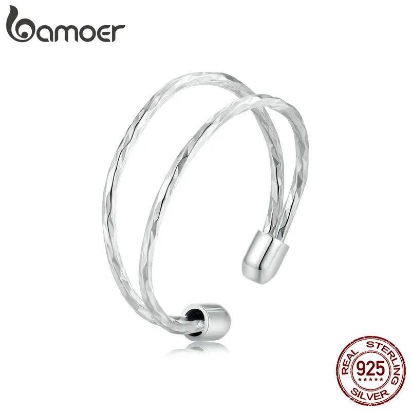 Многослойное кольцо BAMOER из стерлингового серебра 925 пробы для женщин, открытое регулируемое широкое кольцо для девочек-подростков, модные украшения