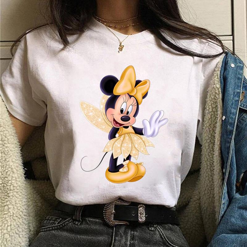 Unisex Pink Minnie Mouse Print T-Shirt Black Tops Summer Short Sleeve T-shirt Casual O-neck Tees Tshirt