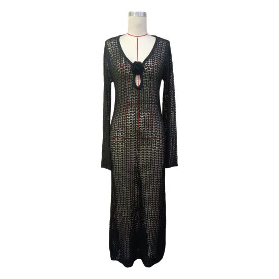 Женское пляжное платье с открытой спиной, трикотажным принтом, шнуровкой на бретелях, V-образным вырезом, свободным халатом, длинным рукавом, защитой от солнца, женским купальником-бикини, пляжной одеждой