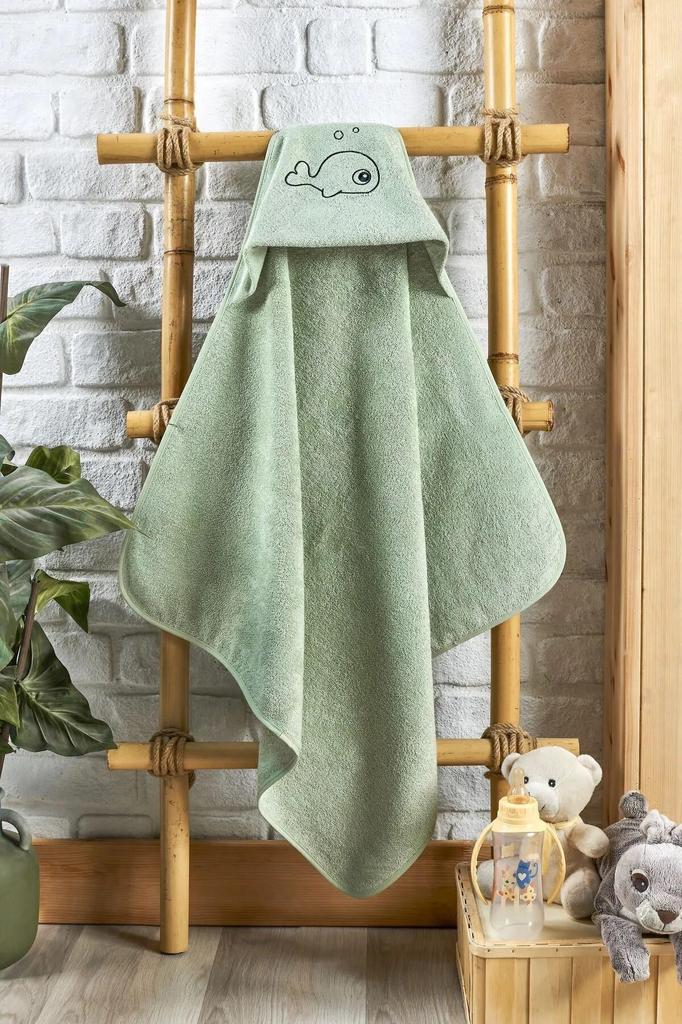 Bamboo Fish Embroidered Baby Towel Swaddle and Bathrobe Set Turkish High Quality,Luxury, Super Soft, Great Absorbent 75x75cm