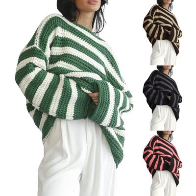 Женский однотонный свободный свитер с длинным рукавом и круглым вырезом