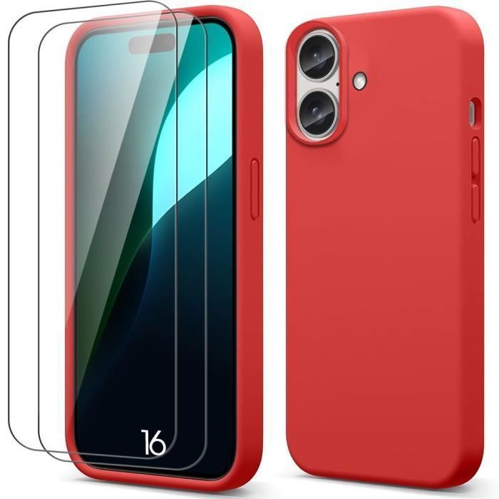 Coque de protection - BOOLING - pour iPhone 16 - Silicone Souple - Slim - Rouge