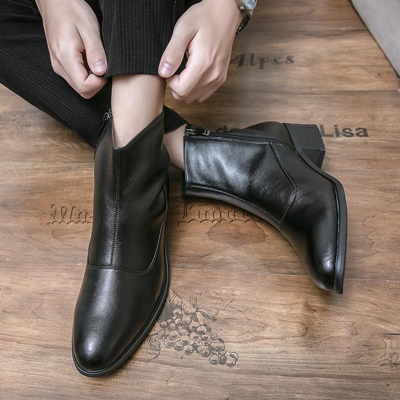 Мода Новый Бренд Ковбойские Сапоги Челси Мужские Сапоги Все-сочетаемые Кожаные Мужские Дизайнерские Сапоги Мода Повседневные Высокие Топы Деловая Обувь для Ходьбы