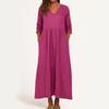 Dress For Women Long Boho Beach Dress Elegant Maxi Dress V-Neck 3/4 Sleeve Dress With Pockets