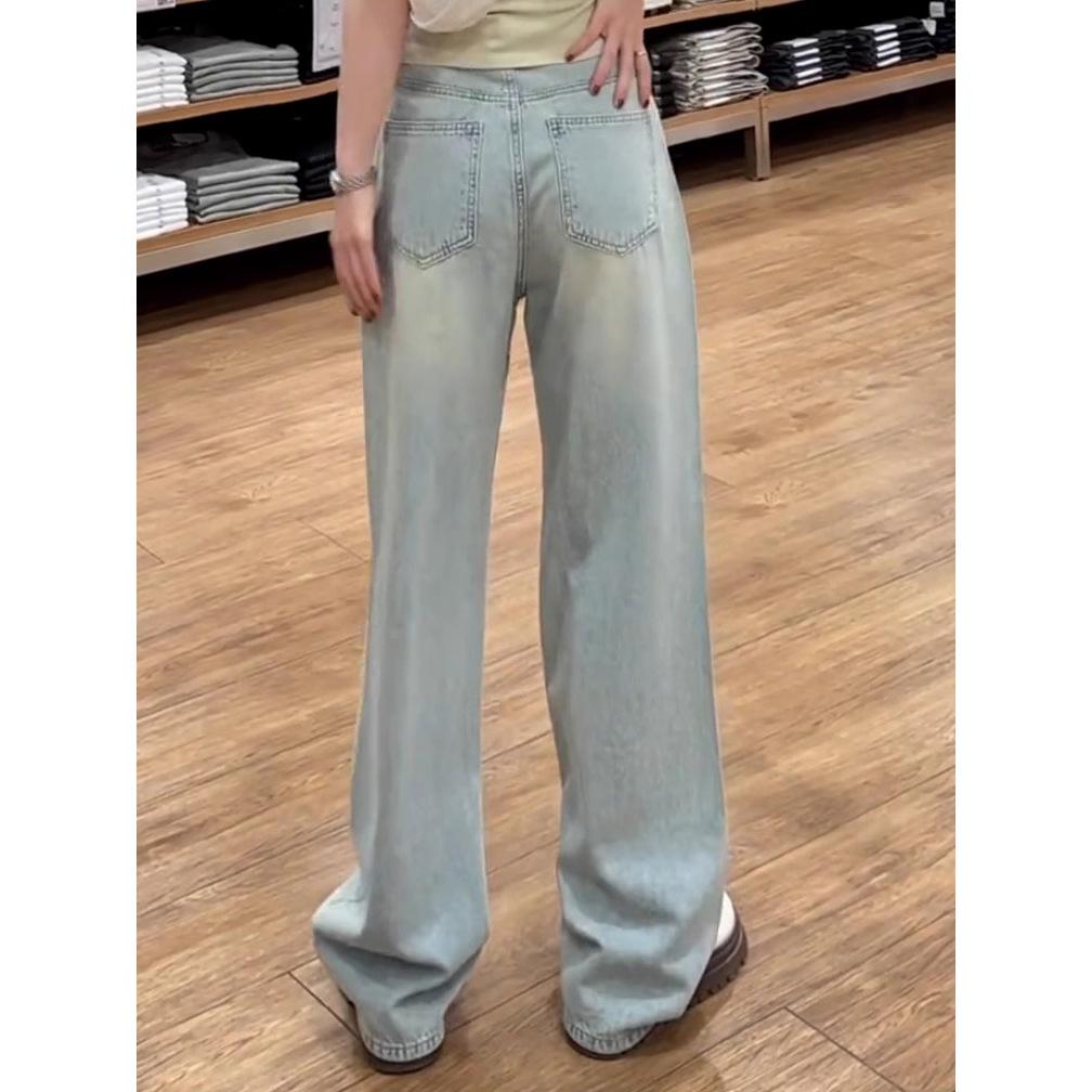 Женские джинсы с высокой посадкой, вышивкой, светлой стиркой, широкими штанинами, весна 2025