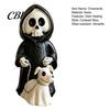 Cute Spooky Halloween Gift Grim Reaper & Ghostly Puppy Resin Figurine, Black Robed Skeleton with Ornament Ghost Dog Statue, Dark Gothic Decor for Desk