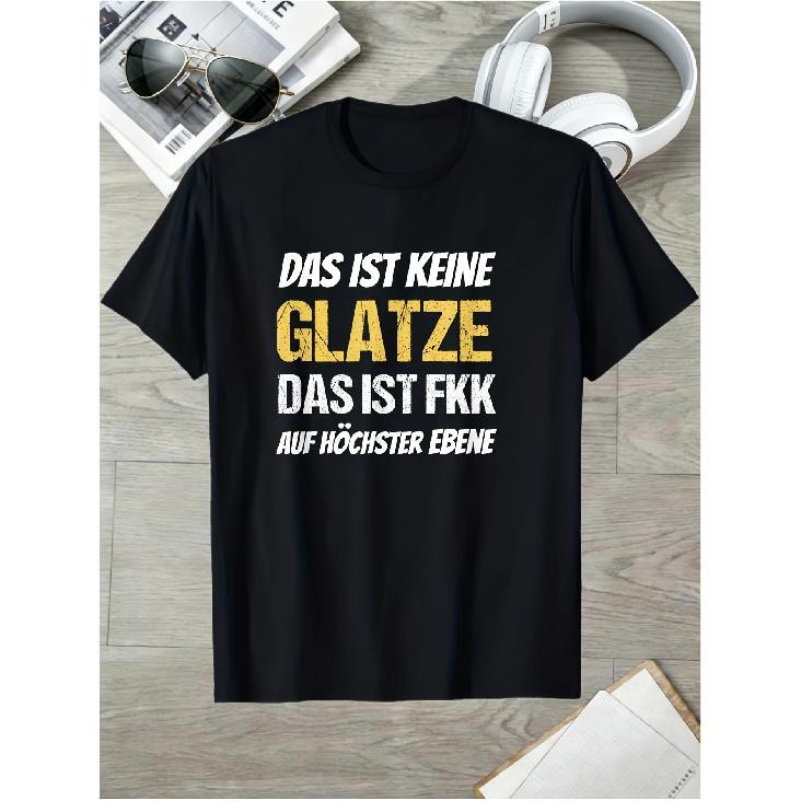 Men's black short sleeve t-shirt with humorous German graphic print, relaxed fit crew neck cotton tee for casual daily wear and funny gift occasions