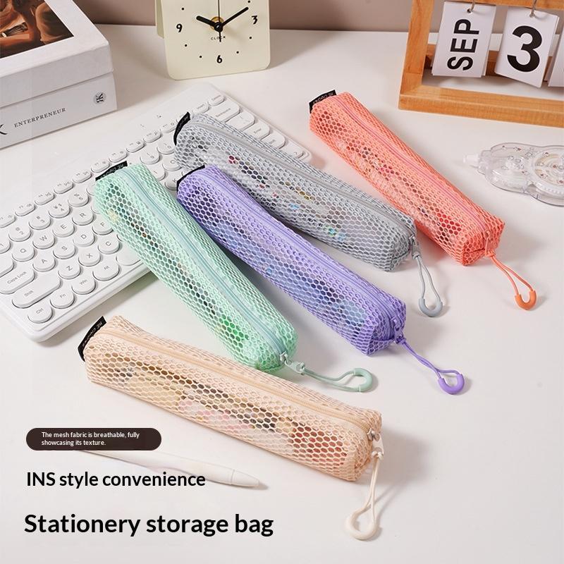 Durable Breathable Mesh Pencil Pouch See Through Design Smooth Zipper Hanging Hook for Kids Birthday Stationery Gifts