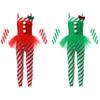 Girls Candy Cane Costume Santa Claus Christmas Sleeveless Stripes Print Tulle Peplum Long Jumpsuit with Arm Sleeves