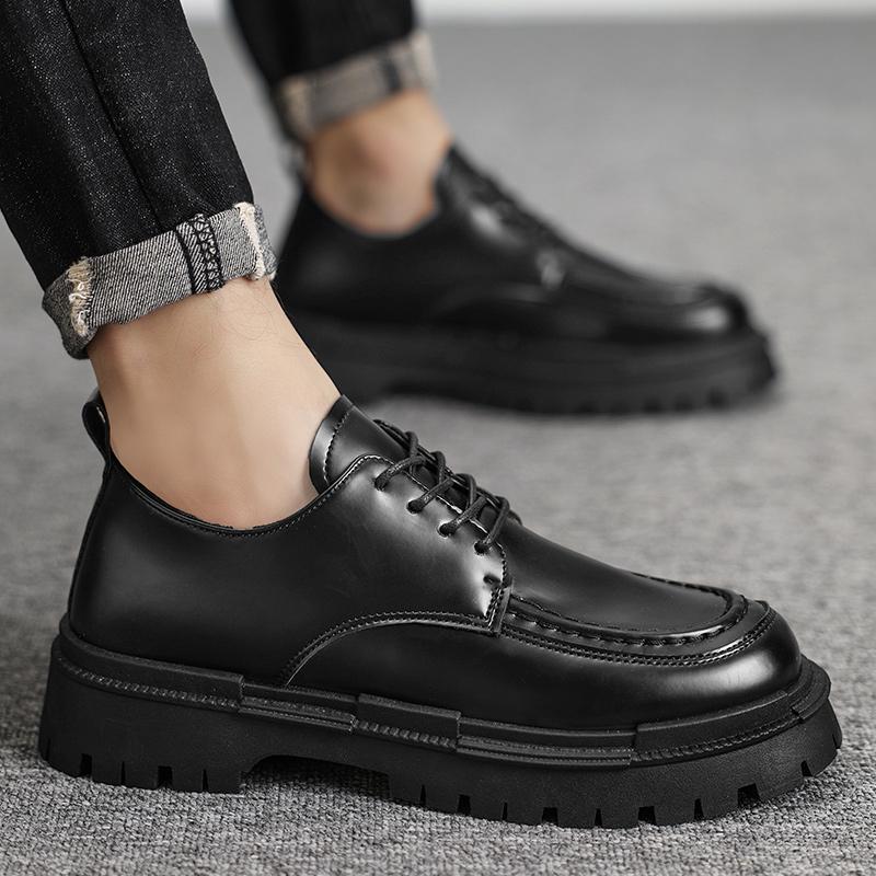 Autumn New Men's Business Casual Leather Shoes, Anti‑Slip Wear‑Resistant Thick‑Sole Wide‑Toe Fashion Business Casual Derby Shoes