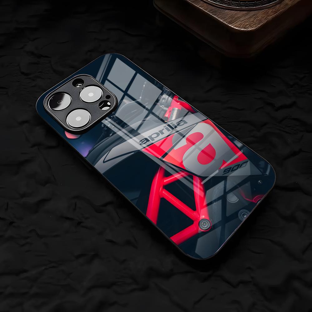 Крутой гоночный чехол A-Aprilias для IPhone 17 Air 16 E Pro Max 15 14 13 Mini 12 Pro 11 Max Plus Черная стеклянная крышка