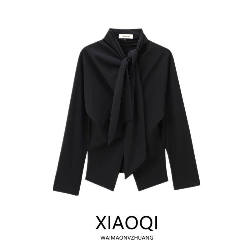 Fashion Style 2024 Fall and Winter New Women's Clothing Elegant Bowknot Decoration Poplin Long Sleeves Lapel Shirt 9024431