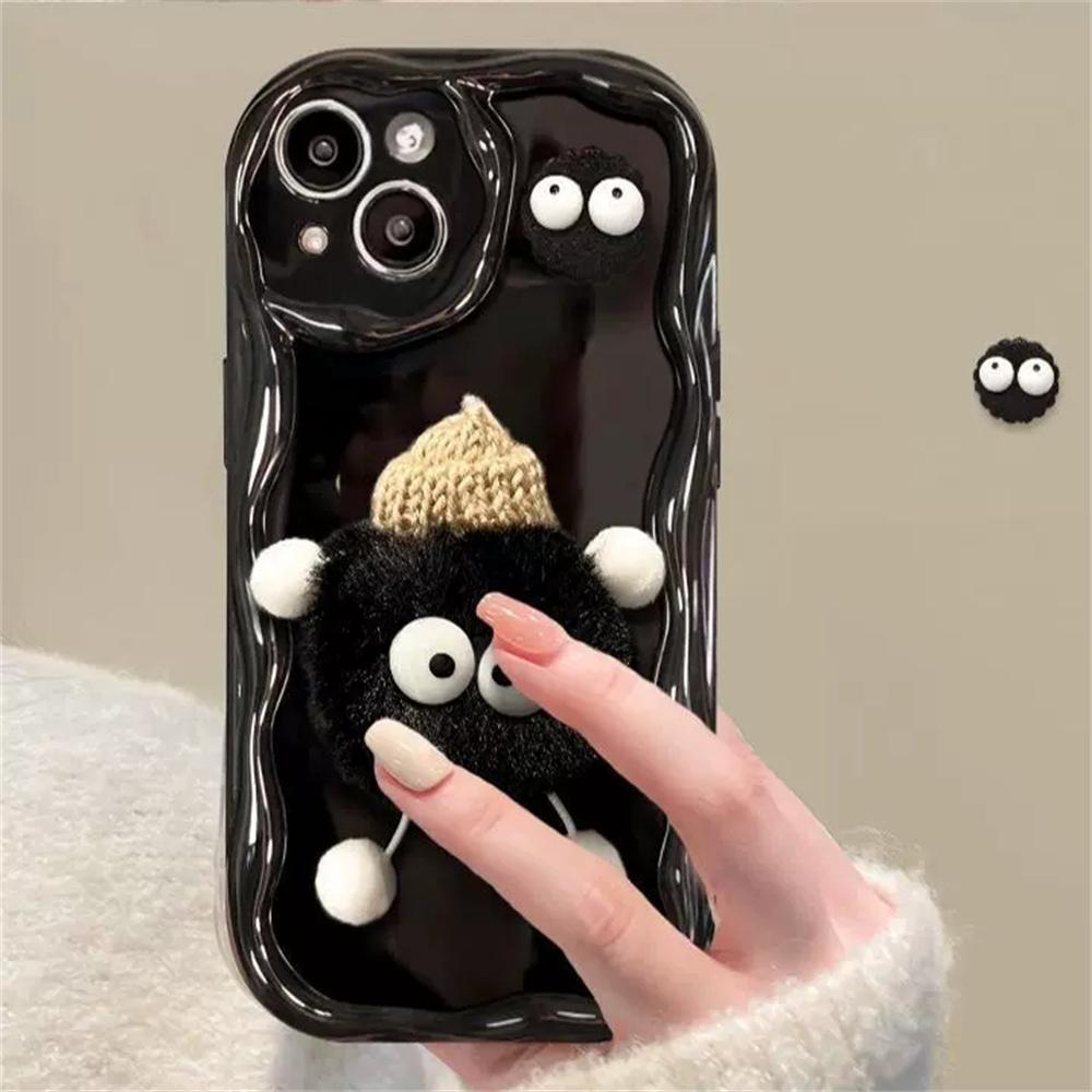 Корейский милый чехол для телефона с 3D пушистыми брикетами для iphone 15 14 13 12 11 Pro MAX X XS XR 7 8 Plus SE 3, волнистый мягкий плюшевый чехол для девочек