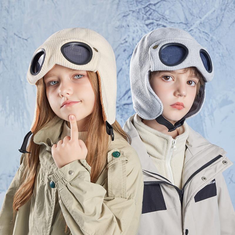 Детская зимняя шапка с очками, флисовая подкладка, детская шапка-чепчик с ушами, теплая детская шапка для катания на лыжах и отдыха на природе для девочек и мальчиков