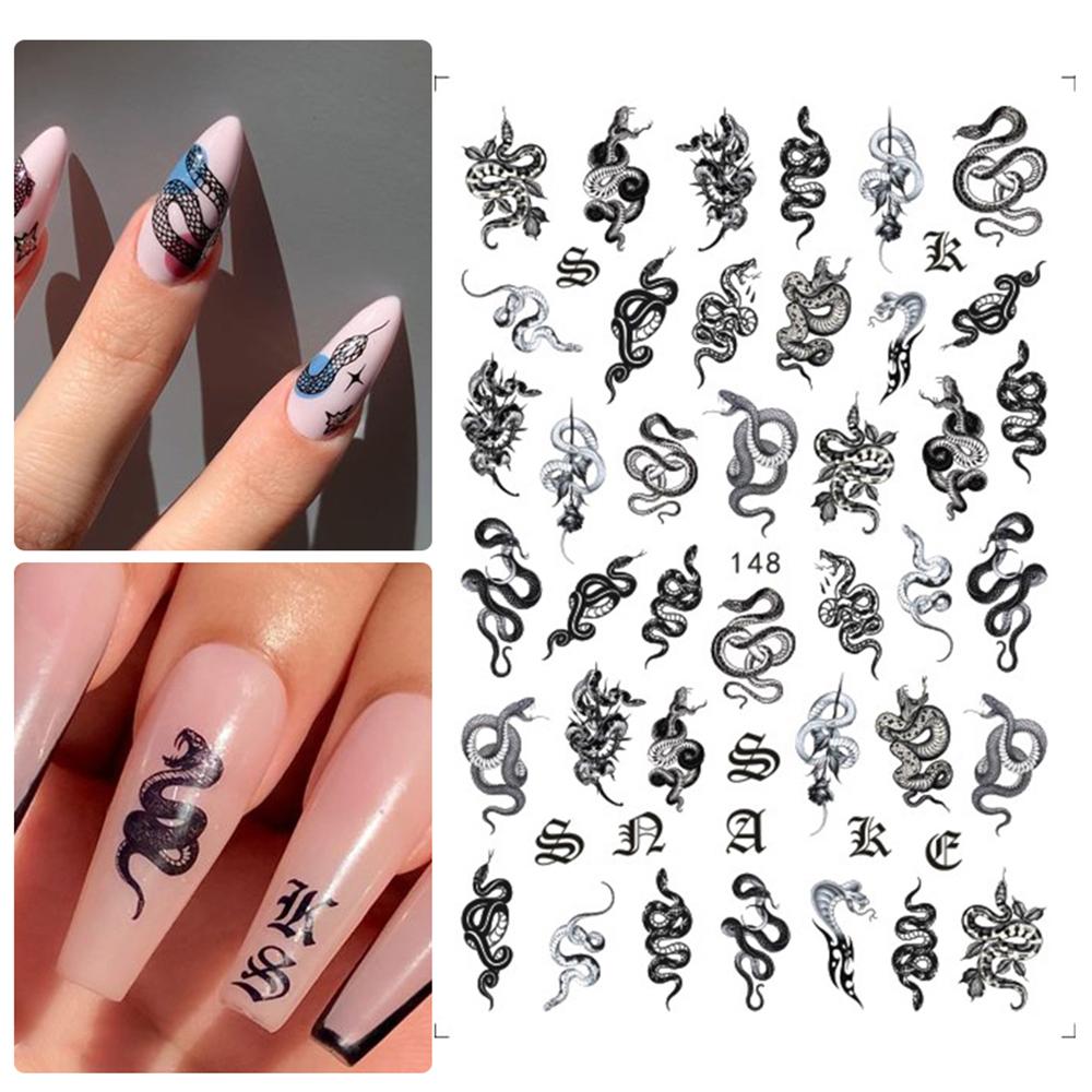 Nail Decals Chinese Slider Dragon Snake 3D Black Nail Stickers Gothic Style