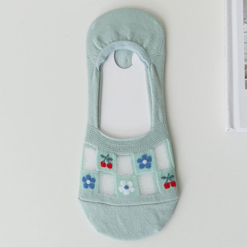 Women Mesh Flower Socks Silicone Anti-slip Invisible No Show Socks Summer Ultra-thin Breathable Sock Low Cut Boat Socks