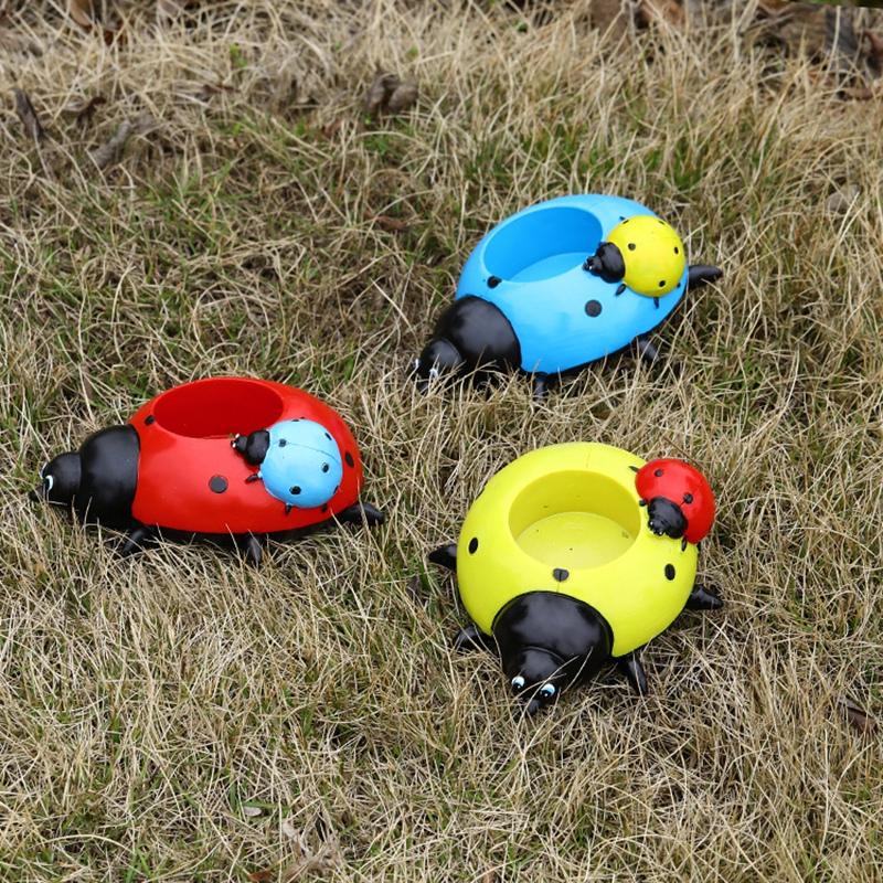 Садовая скульптура на открытом воздухе, божья коровка, семь звезд, украшения в виде жука, украшение для цветочного горшка, ландшафт, мультяшная фигурка насекомого, статуя