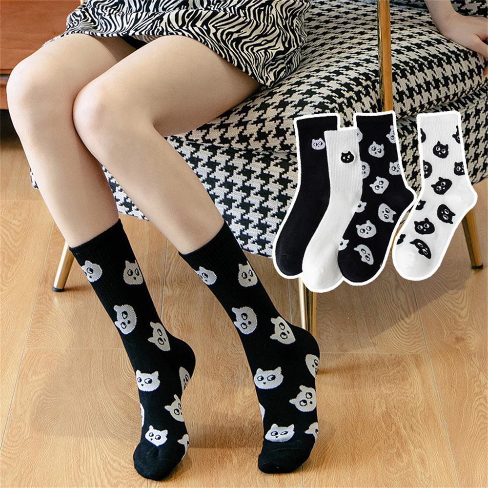 Chic New Women's Cute Cat Face Black White Socks Korean Harajuku Kawaii Kitten Hipster Casual Christmas Gift Dropship