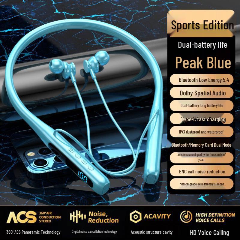 Спортивные беспроводные Bluetooth-наушники с шейным ободком, цифровым дисплеем и стереозвуком большой емкости