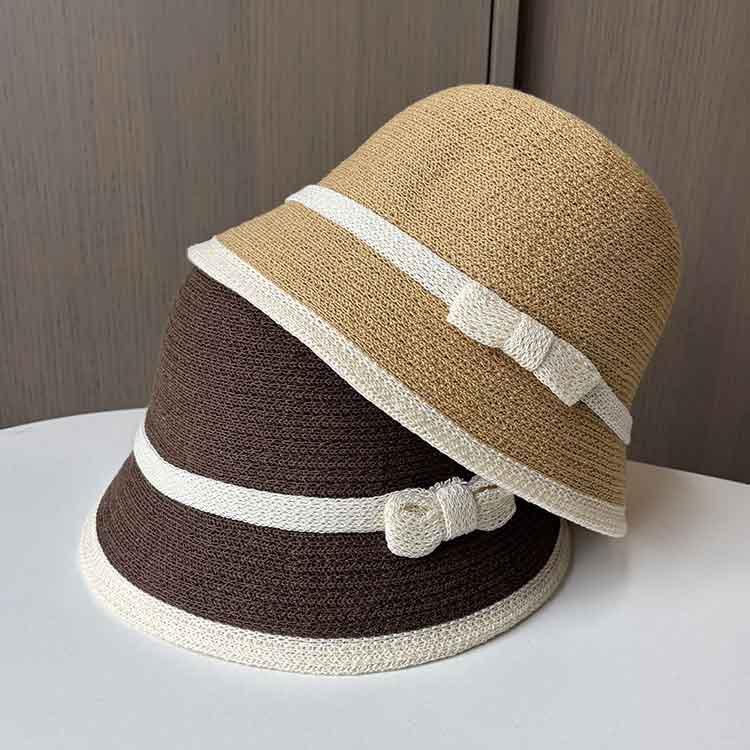 Dome contrasting knot knitted bucket hat summer seaside vacation sun hat ladies sun protection face hat
