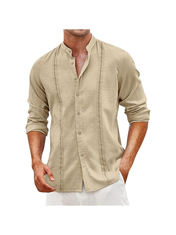 Men's Casual Cotton Linen Stand Collar Shirt - European & American Style for Summer Beach Vacation 2026