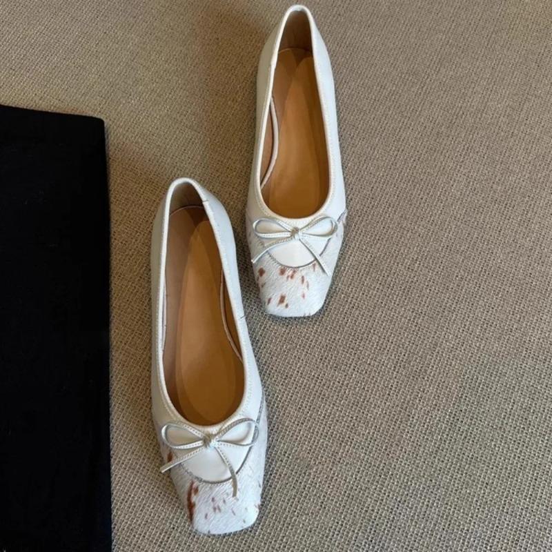 Французские туфли Мэри Джейн с леопардовым принтом, с мелким вырезом, новые, 2025, милые, с квадратным носком, с бантом, слипоны на плоской подошве