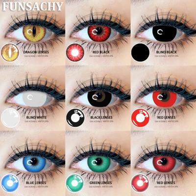 FUNSACHY 1 пара косплей контактных линз для глаз горячие цветные линзы для Хэллоуина сумасшедшие слепые черные линзы белые аниме косплей линзы для макияжа глаз