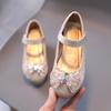 Детская кожаная обувь, милая обувь принцессы, модная универсальная детская обувь со стразами и бантом, каблуки для вечеринки
