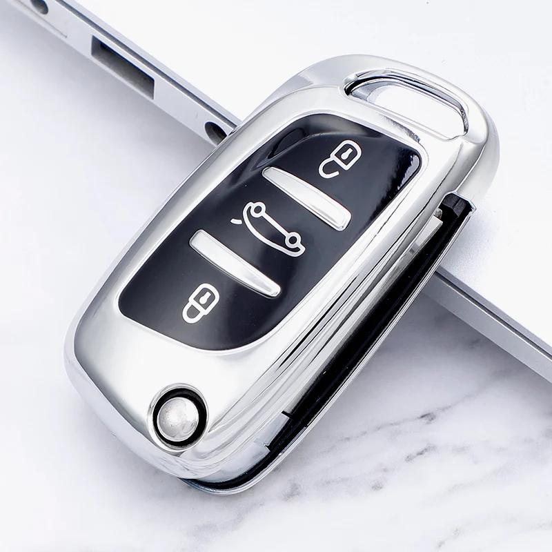 New Soft TPU 3 Button Car Fold Key Case Full Cover for Peugeot Citroen C1 C2 C3 C4 C5 DS3 DS4 DS5 DS6 Auto Key Shell Accessories