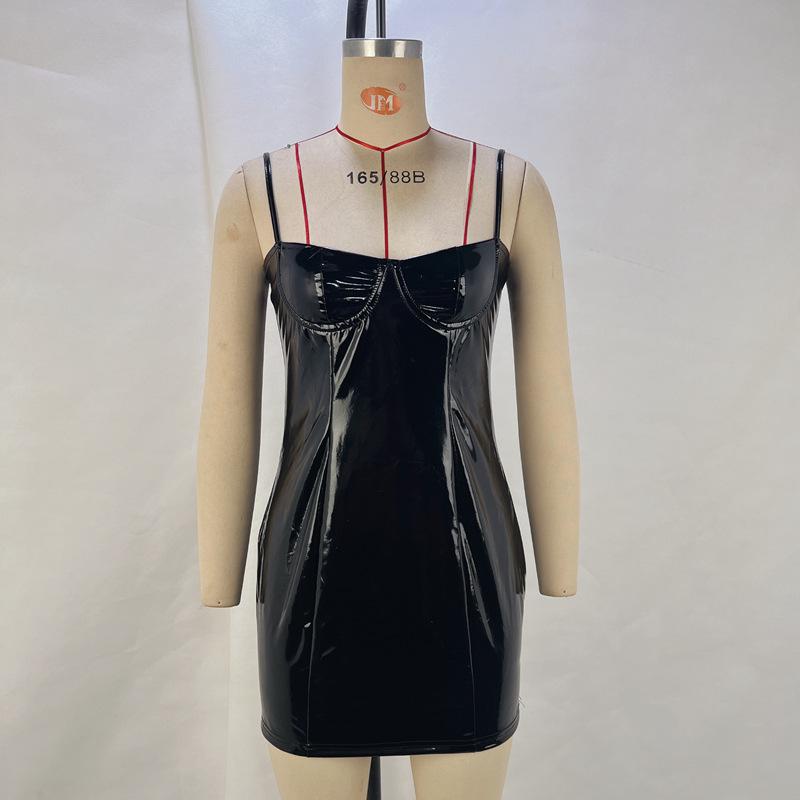 Сексуальное платье на подтяжках из искусственной кожи для европейских и американских женщин - облегающая юбка на бедрах