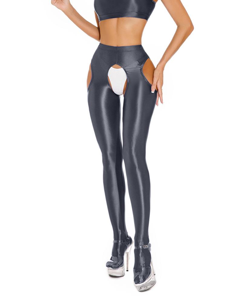 Сексуальные атласные маслянистые блестящие брюки-карандаш эластичные с вырезами облегающие прозрачные леггинсы для танцев конфетного цвета боди без ластовицы