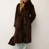 TrendHub New Imitation Mink Fur Coat Women's Winter Long Hooded Belted Faux Jacket