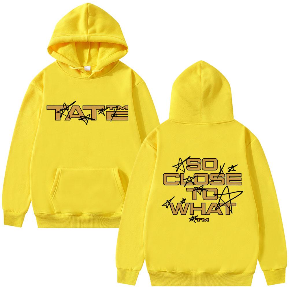 Star-tate Men Hoodie Hooded Top, Tate Logo Front & Star Slogan Back Print, Warm Fleece Pullover Sweatshirt for Sport Urban Street Outfits