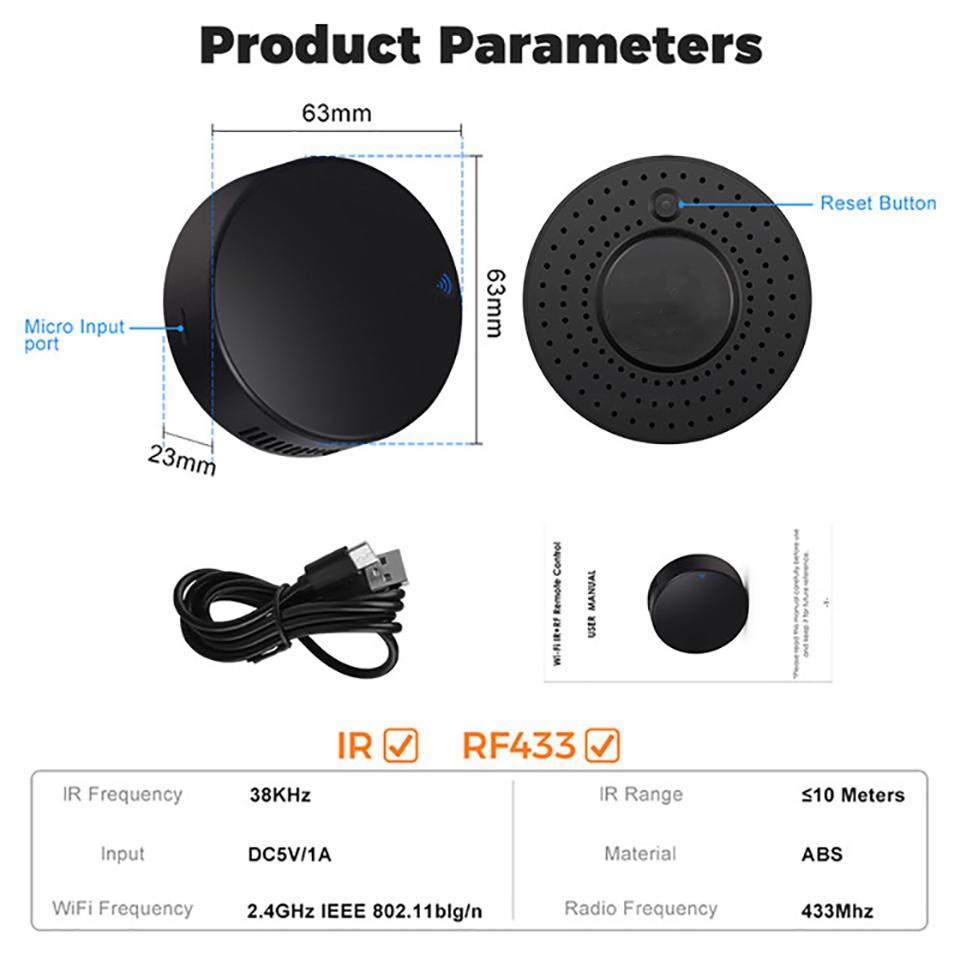 Tuya WiFi RF IR Remote Control 433MHz/315MHz For Smart Home Via Smart Life for Air Conditioner ALL TV Support Alexa, Google Home