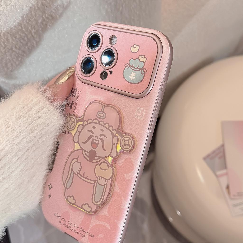 PiPink Бог Богатства Бесплатный Сокровище Подходит для Iphone16 Apple Мобильного Телефона Чехол 14promax Кожаный 15 Трехмерный Высокое Качество