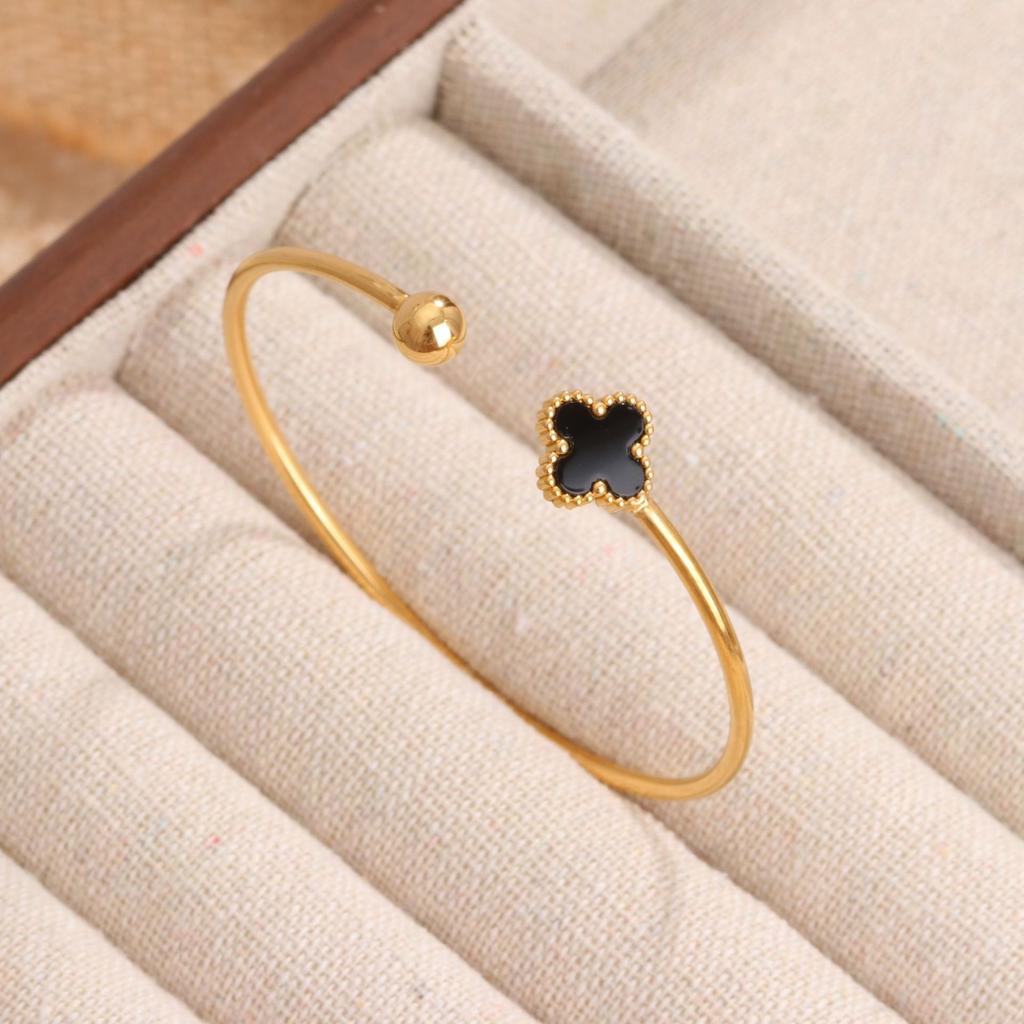 Модный простой индивидуальный браслет с четырьмя листочками клевера, ювелирные изделия из титановой стали, регулируемый женский браслет