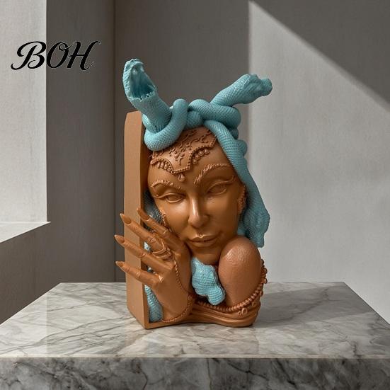 Decorative Statues for Office Unique Snake Women Face Bookends, Creative Book Holder, Heavy Gothic Bookends Duty Stopper Home Desk, Vintage