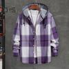 Мужская рубашка с капюшоном на весну и осень, пальто с длинными рукавами и клетчатым принтом, однотонное однобортное повседневное пальто в стиле пэчворк