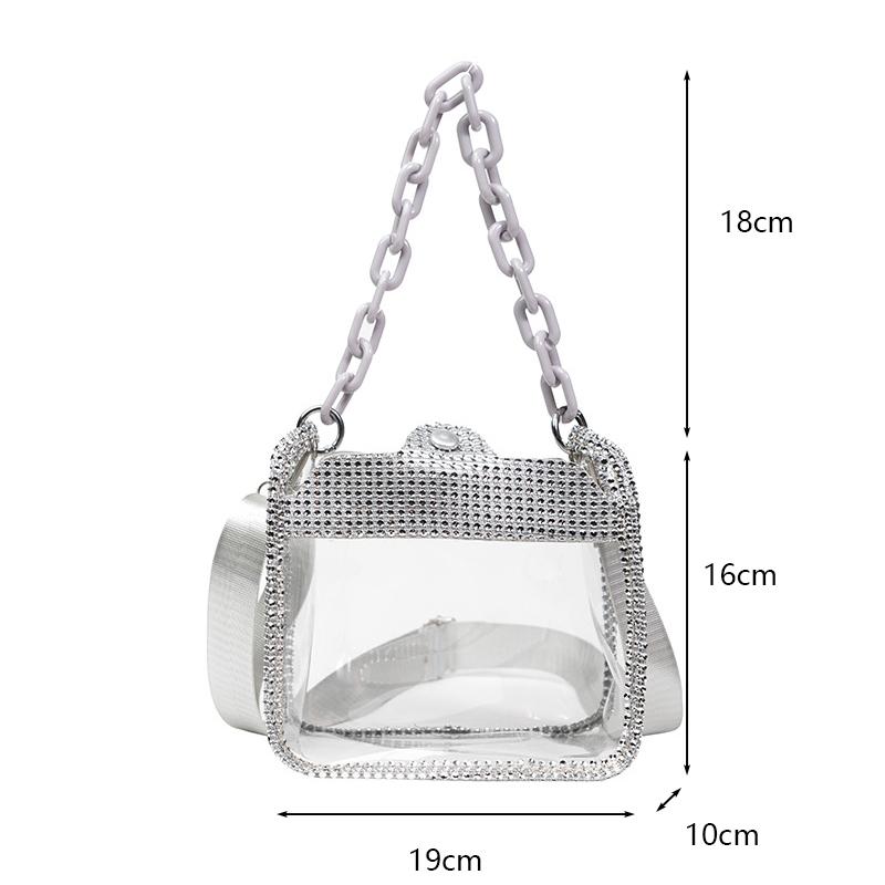 PVC Transparent Shoulder Crossbody Bag Rhinestone Thick Chain Ladies Small Purse and Handbags Fashion Jelly Summer Beach Totes CLE