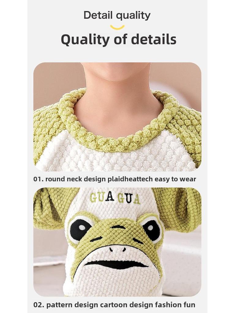 Фланелевая пижама с рисунком для мальчиков - длинный рукав, круглый вырез, коралловый флис, осень/зима