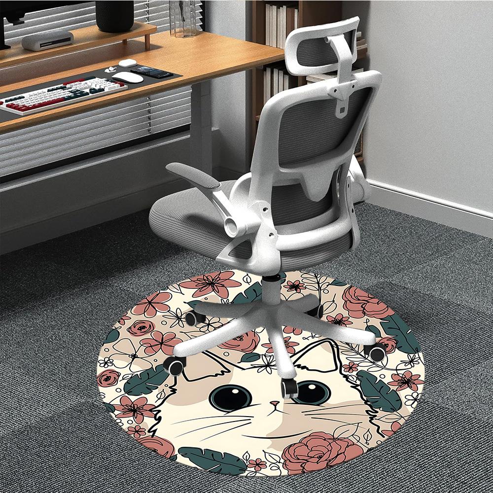 1pc Floral Cat Office Round Area Rug, Indoor Mat Suitable ForOffice, Under Office Chairs Bedroom Living Room Home Decor, Room Deco, D073