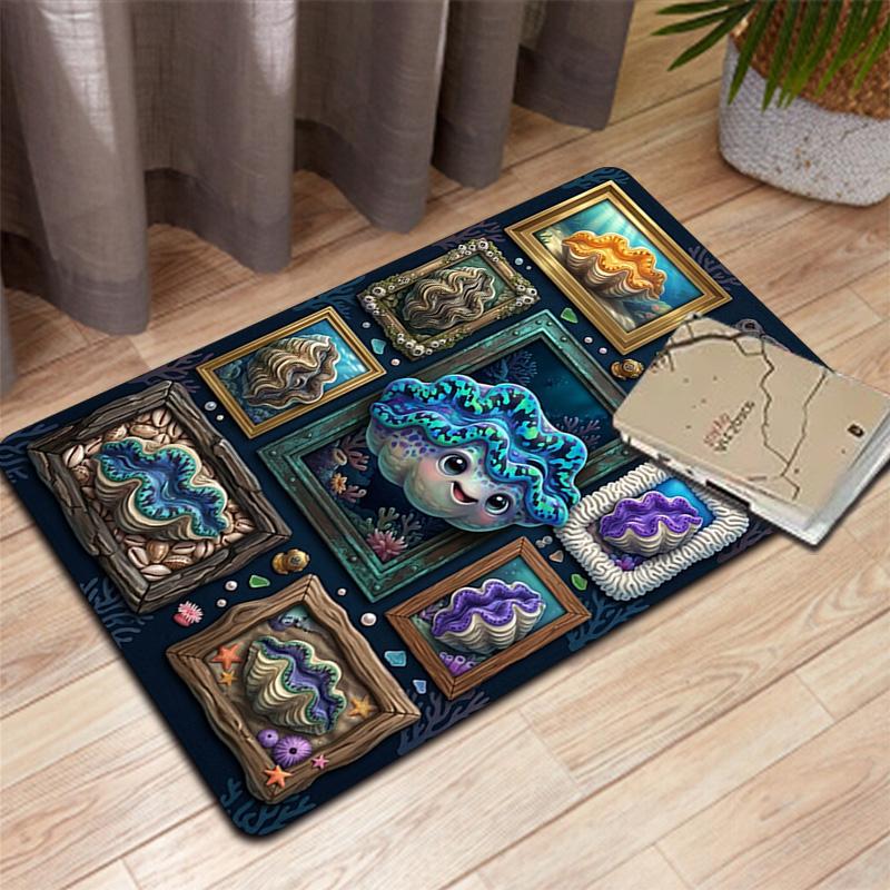 Ocean Shell Gallery Pattern Rug Floor Mat for Living Room or Bedroom Soft and Comfortable Carpet a Gift for Birthday and Holiday.