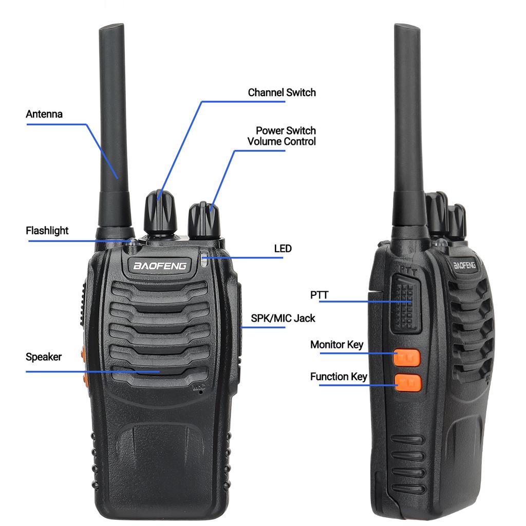 2PCS BAOFENG BF-88E Portable Wireless Handheld Long Range Walkie Talkie 446MHz 16CH PMR Ham Two Way Radio for Hunting Camping