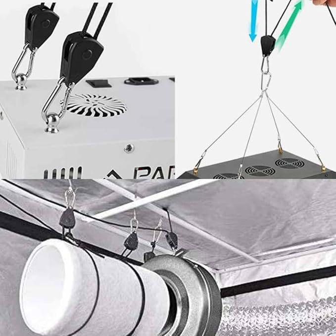 Outdoor Plant Hanger Metal Pulley Rope Hoist Adjuster for LED Grow Light Panel, Heavy Duty Adjustable Hanging Kit