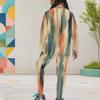 Girls Watercolor Printed Round Neck Long Sleeve Top And Fitted Pants Two Piece Set