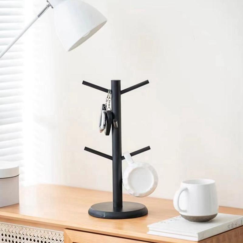 Подвесная стойка для показа кружек из дерева, полка для напитков с 6 крючками, подставка для хранения кофейных чашек в форме дерева, держатели для стаканов