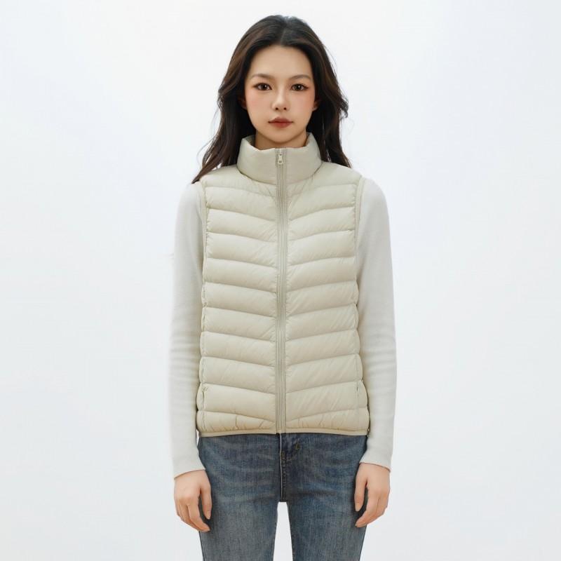Womens Lightweight Down Vest 90% White Duck Stand Collar Casual Winter Waistcoat
