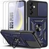 Case and 2 Tempered Glasses for Samsung Galaxy S25 Plus (Galaxy S25+) Protection with Sliding Camera Cover - Navy Blue